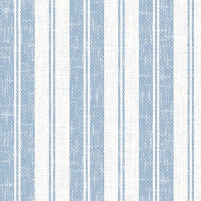 Natural White Blue French Linen Rustic Ticking  Stripes Farmhouse Canvas