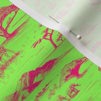 African Savanna Toile de Jouy, Hot Pink on Lime Green