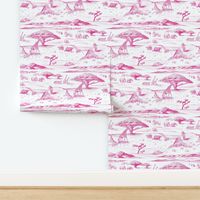 African Savanna Toile de Jouy, Hot Pink on White