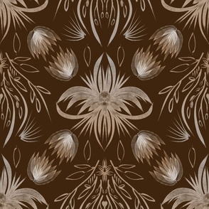Delicate boho ornament in Chinese style on a burgundy background