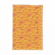 African Savanna Toile de Jouy, Hot Pink on Tangerine