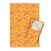 African Savanna Toile de Jouy, Hot Pink on Tangerine