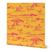 African Savanna Toile de Jouy, Hot Pink on Tangerine