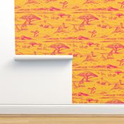 African Savanna Toile de Jouy, Hot Pink on Tangerine