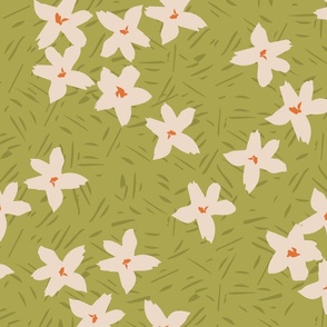 Pattern Clash Flowers - 5 // 24x24 inch scale // off-white orange green fabric by @annhurleydesign