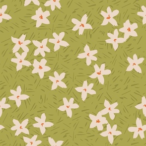 Pattern Clash Flowers - 5 // 18x18 inch scale // off-white orange green fabric by @annhurleydesign