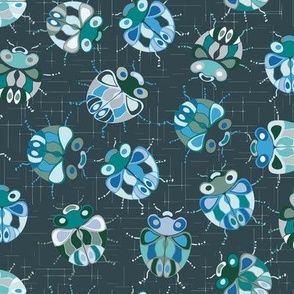 LadyBug Dance, Doodlebugs, multi-color on texture,  Dark blues, Pantone Blues