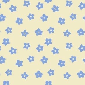 Scattered Pop Flowers, Periwinkle on Cream