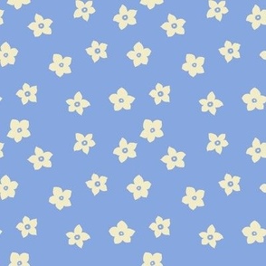 Scattered Pop Flowers, Cream on Periwinkle