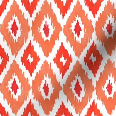 Medium Watercolor Diamond Ikat in Fiery Red and Orange  with White Background