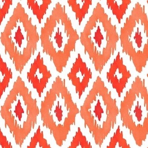 Medium Watercolor Diamond Ikat in Fiery Red and Orange  with White Background