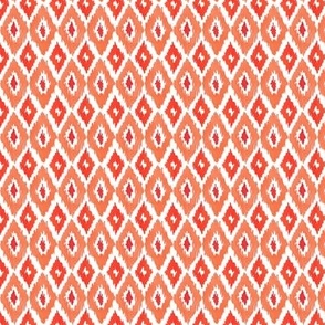 Mini Watercolor Diamond Ikat in Fiery Red and Orange  with White Background