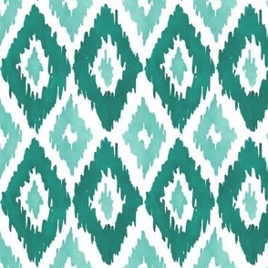 Medium Watercolor Diamond Ikat in Sea Green with White Background