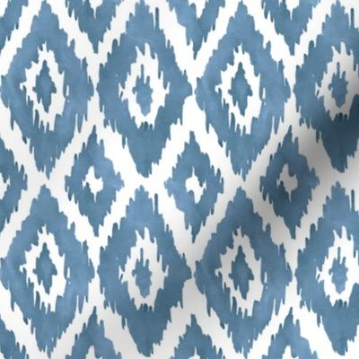 Medium Watercolor Diamond Ikat in Gray Blue with White Background