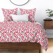 Large Scale Red Summer Cherries on Pink and White Checker