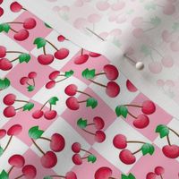 Small Scale Red Summer Cherries on Pink and White Checker