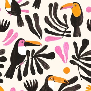 Bold and modern hand painted watercolor toucans in pink