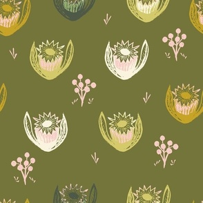 Thistle Love - Hand Painted On Warm And Cozy Vintage Garden Green.