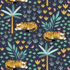 Artie's Sleeping Tiger_ Midnight Dreamy Kids Jungle Pattern