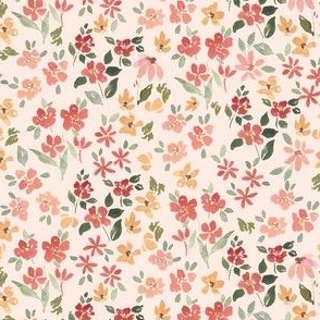 3x3 inch hand painted watercolor ditsy floral in warm boho pink on pink for bows, dolls, kids apparel and small projects. 