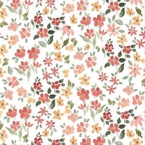 3x3 inch hand painted watercolor ditsy floral in warm boho pink on white for bows, dolls, kids apparel and small projects. 