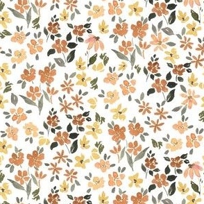 3x3 inch hand painted watercolor ditsy floral in warm boho yellow on white for bows, dolls, kids apparel and small projects. 