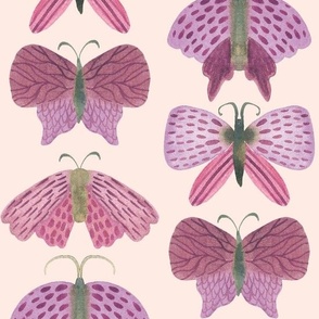 Large 5" hand painted watercolor butterflies, moths in purple on pale pink, fall kids apparel, baby girl nursery