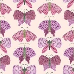 Small 2" hand painted watercolor moths in purple on pale pink, fall kids apparel, baby girl nursery