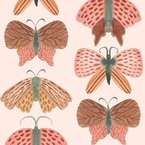 Moths and butterflies in a warm boho colour palette / jumbo large/ watercolor insects, nursery wallpaper