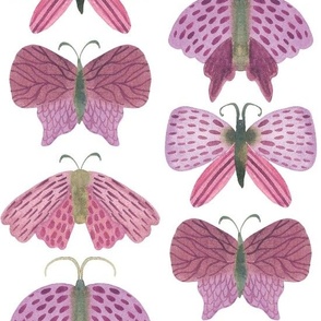 Large 5" hand painted watercolor butterflies, moths in purple on white, fall kids apparel, baby girl nursery