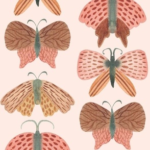Large 5" hand painted watercolor butterflies, moths in pink on pale pink, spring kids apparel, baby girl nursery