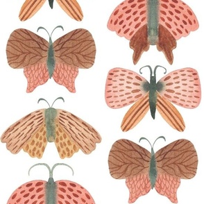 Large 5" hand painted watercolor butterflies, moths in pink on white, spring kids apparel, baby girl nursery