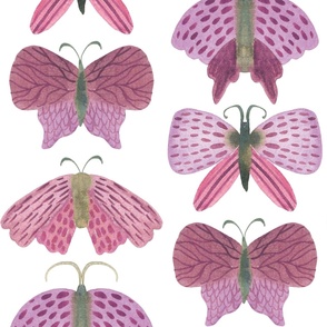 Jumbo hand painted watercolor moths in purple on white, bed linen, girls wallpaper and home decor