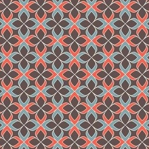 Brown, Blue and Orange Geometric Floral - Small