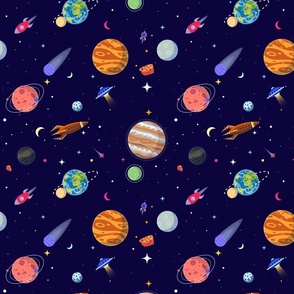 Kids Outer Space Pattern, Medium Scale