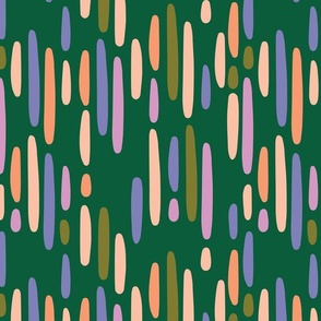 Vertical hand drawn organic strokes in olive peach coral forest green and lilac