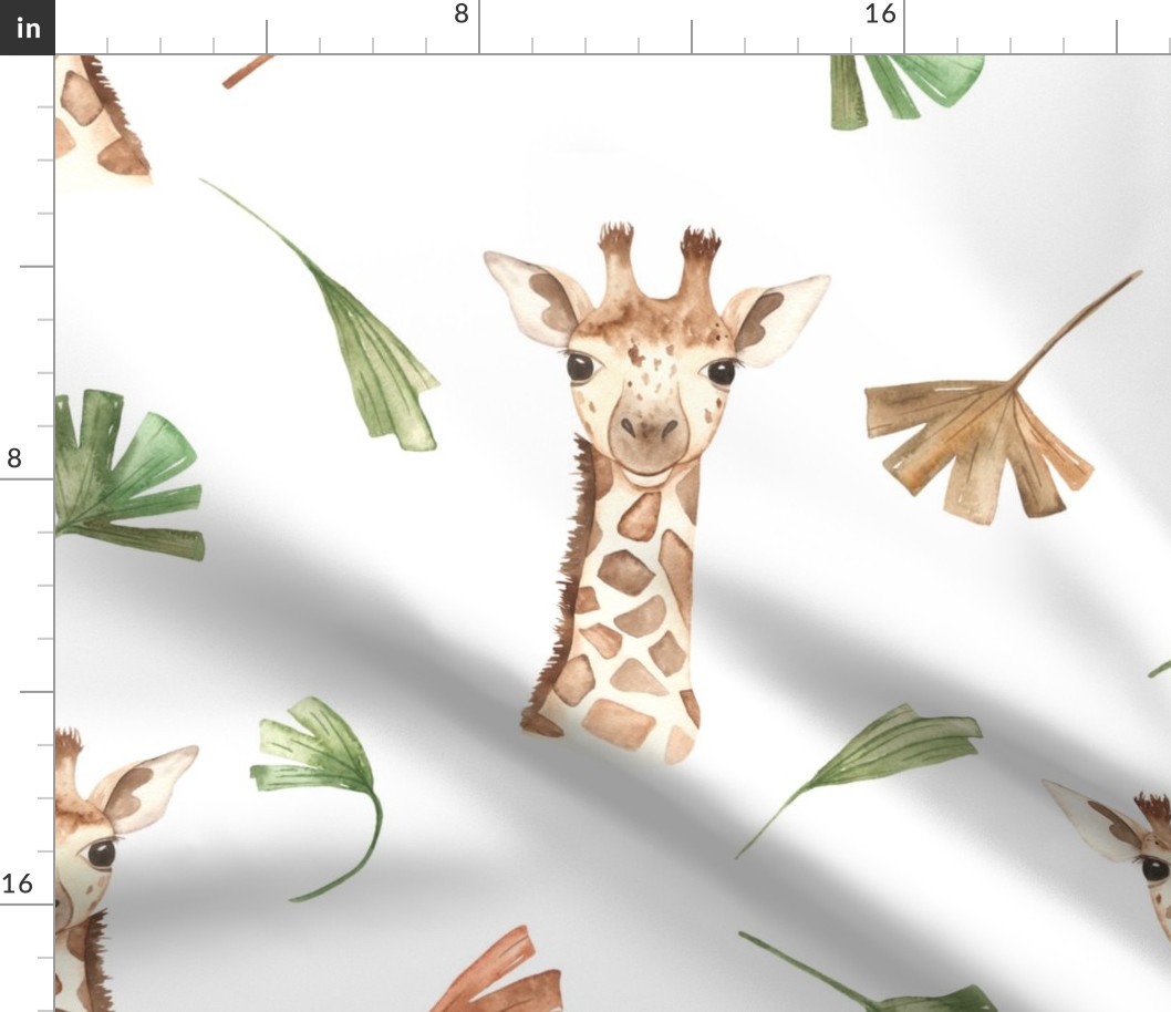Kids Watercolor Giraffe Pattern, Large Scale