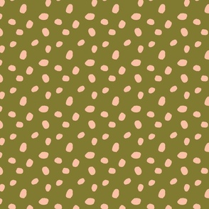 Minimalist scattered hand drawn spots two toned olive green peach pink