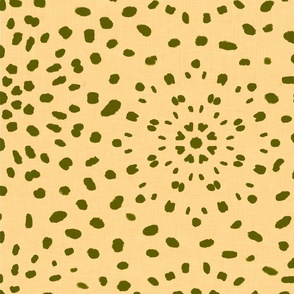 Hand drawn dots in dark green on a muted​,​ light yellow background with vintage linen texture