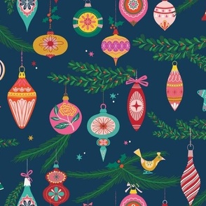 Christmas ornaments / vintage Christmas fabric / retro Christmas / Christmas holiday fabric 