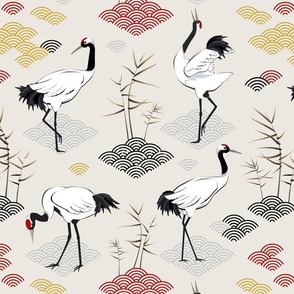 Red crowned cranes