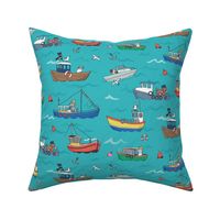 (S) seafaring pets fishing boats sea gulls animals cat dogs   small