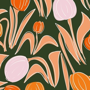 Tulips green background