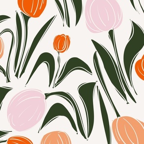Hand drawn tulips white background