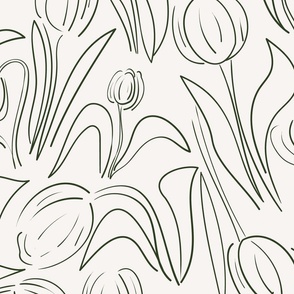 hand drawn tulips trace line white background