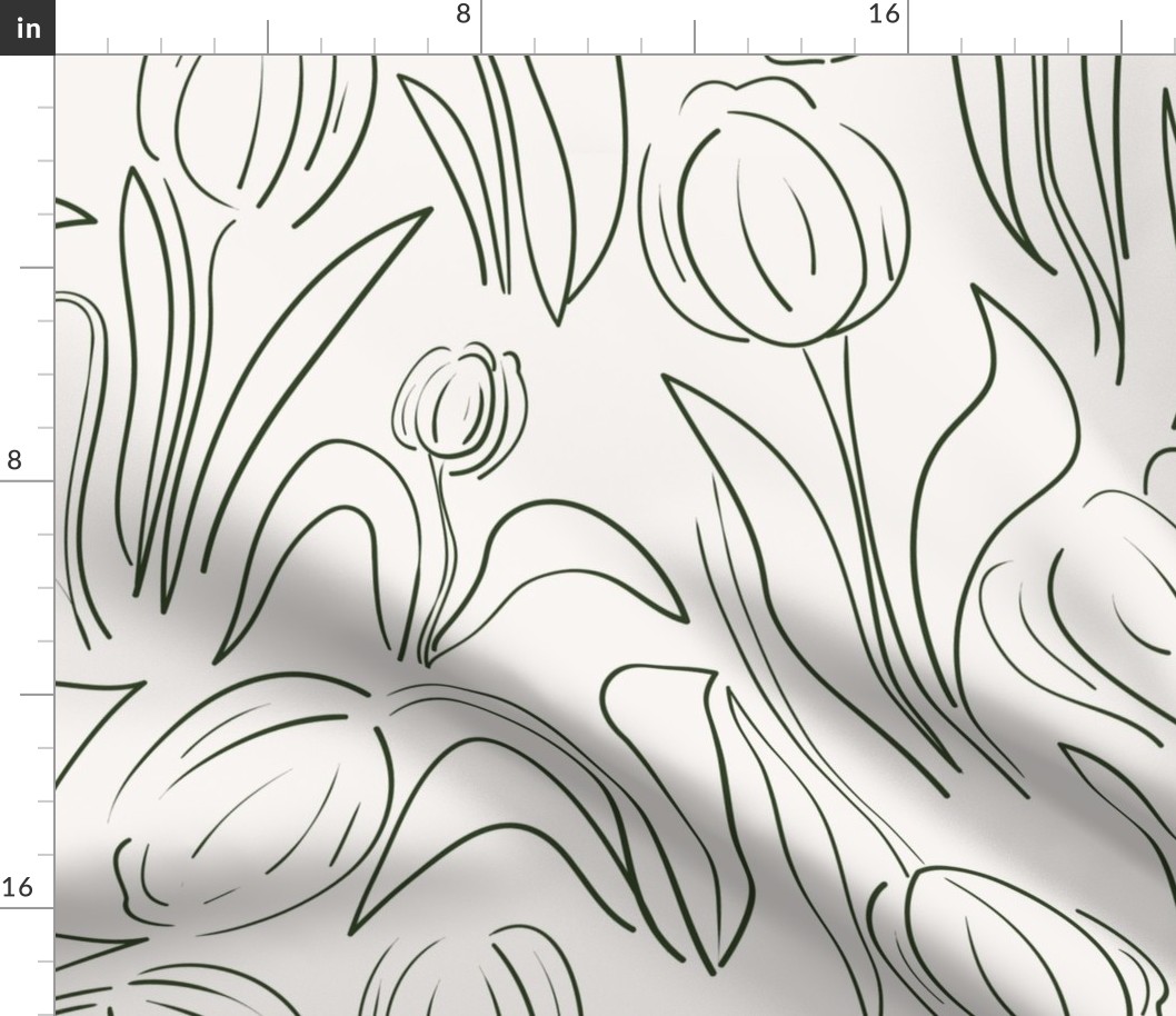 hand drawn tulips trace line white background