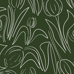 hand drawn tulips trace line green background