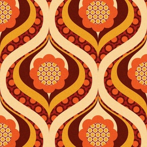 groovy retro 60s 70s daisy swirl pattern 12 wallpaper scale rust gold by Pippa Shaw