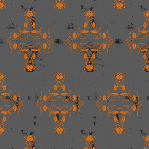 Gray Orange and Black Grunge Damask