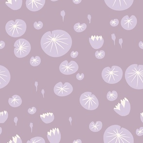 Large Summer Water Lilies in Lavander and Lilac for Wallpaper
